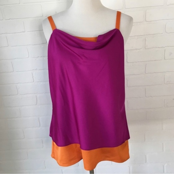 Nicole by Nicole Miller Spaghetti Strap Blouse cami cowl neck Purple Orange M - Picture 2 of 15